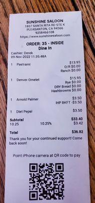 Our tab for lunch