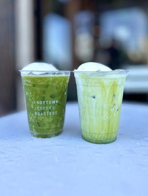 matcha plover and iced matcha latte