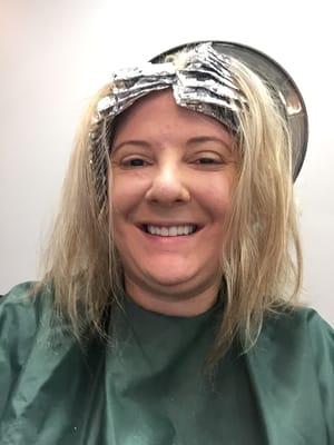 Here's my crazy before picture! Sam took lots of care with my foils! Can't wait to see the final product.