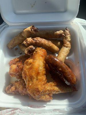 Wings, lumpia, and longanisa