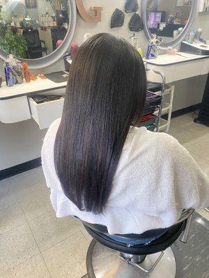 Wash and set with style on Brazilian extensions.