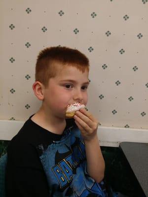 Where else would we take the nephew for breakfast? Only the best for this big guy.  donut holes with chocolate and sprinkles.