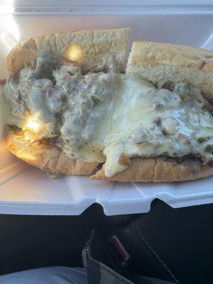 Cheesesteak with jalapeños, onions, peppers, extra cheese