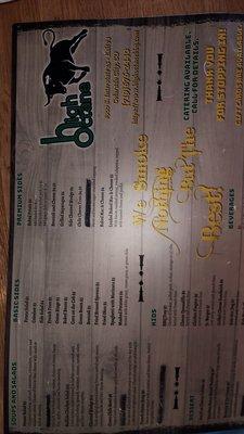 Backside of menu