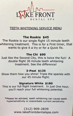 Teeth whitening Menu for qualified candidates