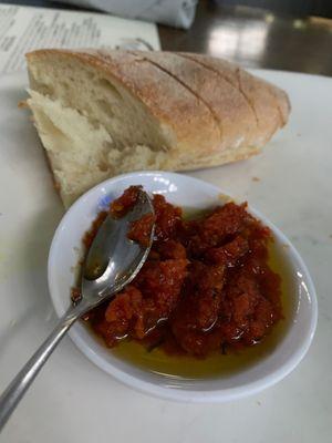 Bread and sun dried tomato pesto