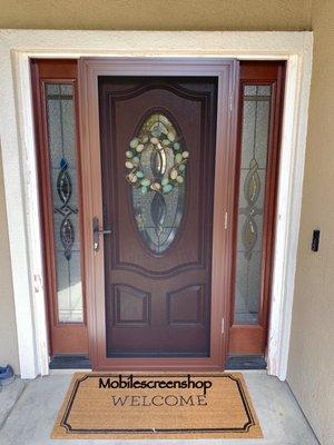 Brown Vista stainless steel security screen door installed in Murrieta.