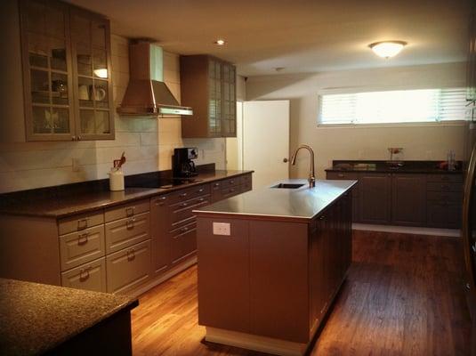 Stainless countertop with custom built-in sink