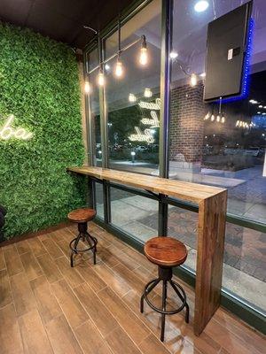 A few stools for seating. Not exactly a hang out place. More of a "to go" boba bar