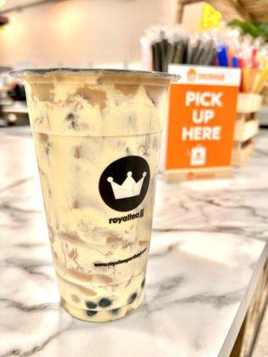 Boba puff drink: brown sugar Boba milktea with whipped cheese