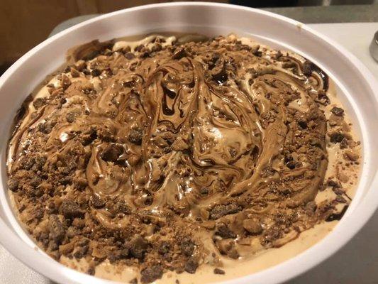 Homemade Ice Cream Coffee Ice Cream with Chocolate swirl and toffee bits