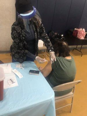 Thank you to the awesome, sweet and very patient RN Rubima pictured here giving Mom her 2nd dose of the COVID vaccination.