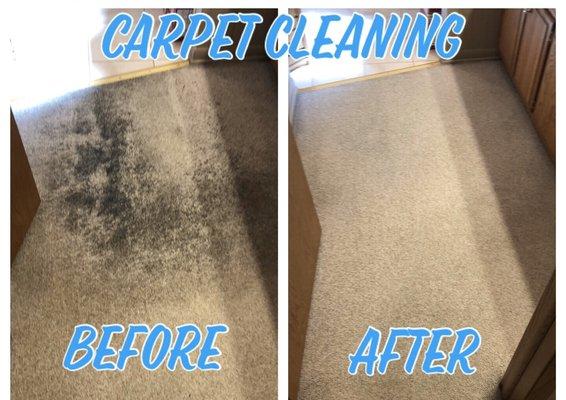 Carpet cleaning: heavily soiled bathroom carpet restored.