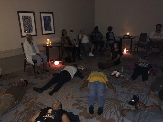 A company retreat we offered group meditation, individual reiki and 15 min chair massages to over 100 people