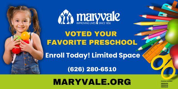 Maryvale was voted Favorite Preschool in the San Gabriel Valley for 2024