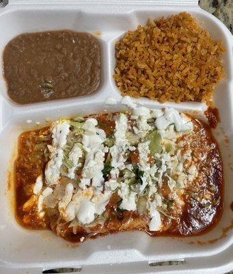 Two enchilada plate with red sauce