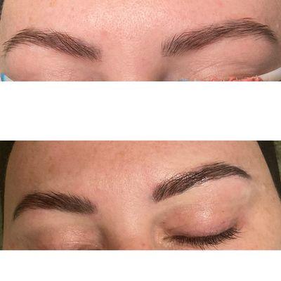 Brow lamination with tint before & afters.