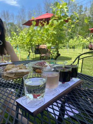 Dry wine flight and charcuterie board