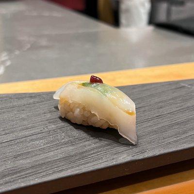 Japanese squid, with a shiso leaf