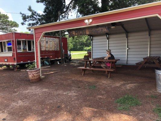 Shaded waiting/dining area