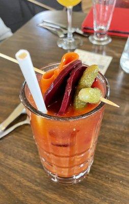 Bloody Mary with pickled vegetables and fermented garlic