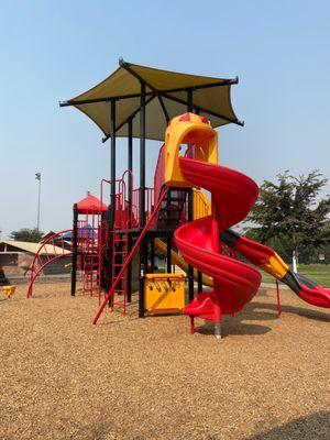 Shaded jungle gym play area