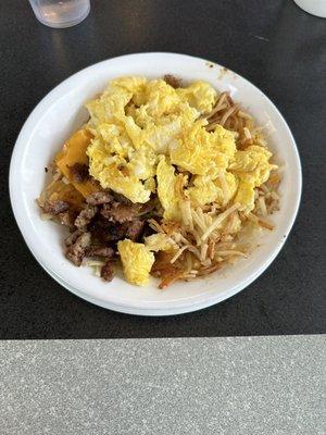 Sausage, egg, hashbrown bowl