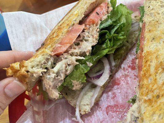 My tuna melt on Rye - added jalapeños, tomato, lettuce, subbed pepper Jack. SO GOOD!