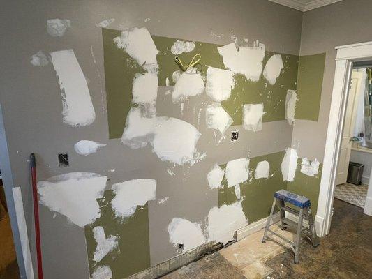 Check out this patch work . This is a kitchen that  has been torn out. We came in and patched the drywall to see prep it for paint.