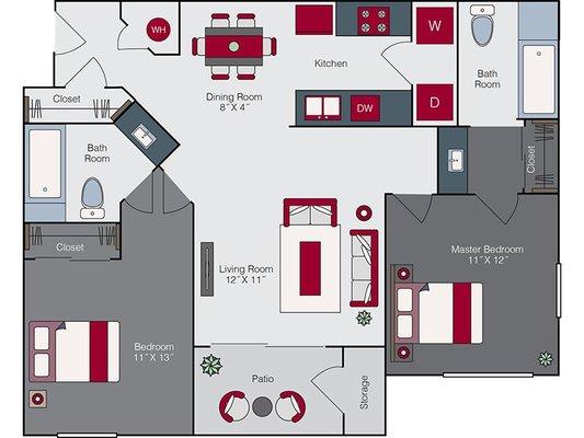 The Donner: 2 Bed, 2 Bath, 960 sq. ft.