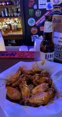 20 hot wings and Miller Lite