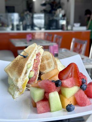 Breakfast Sandwich With Fruit Medley