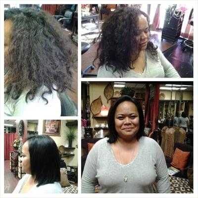 Before and aftrer cut, color and brazilian blowout