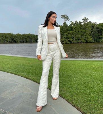 Tailored White Beaded Suit