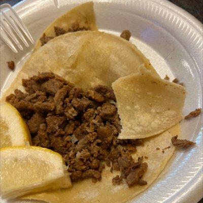 Tacos de carne asada. Came here on national taco day for some tacos. They did not recognize this national holiday.