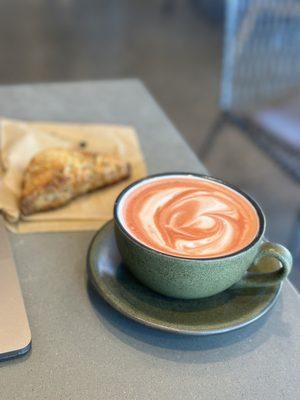 Red velvet latte and maple pecan scone