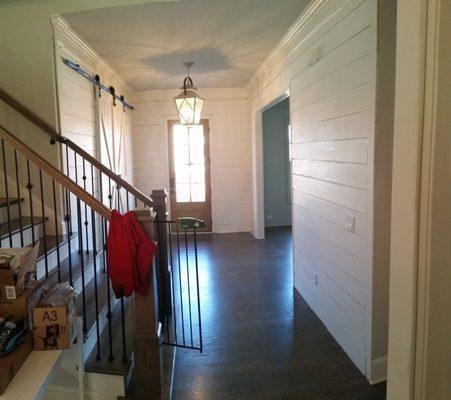 Shiplap installed in foyer