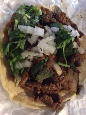 From the taqueria. Delicious and loaded with meat!