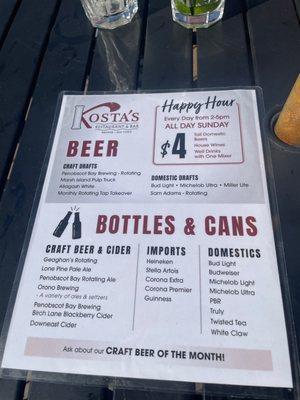 Happy hour menu