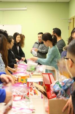 Preparing care packages for downtown SJ outreach