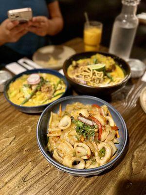 Drunken Noodle Squid, Khao Soi, Eggplant Green Curry, Tofu, Thai Basil