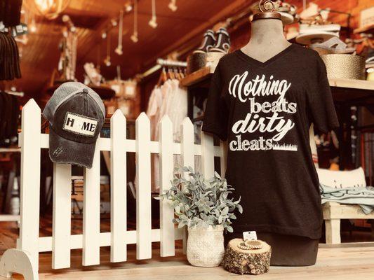 Baseball Tee with "Home" Hat and Cheaney Leather Earrings