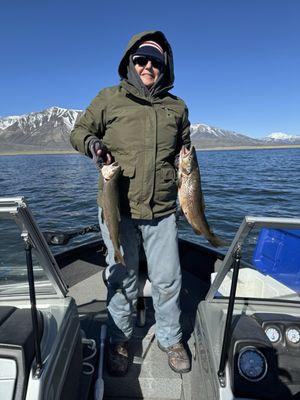 Good sized Rainbow and German Brown trout caught on May 9. 2024.  Grateful for a fine day of fishing at Crowley Lake!