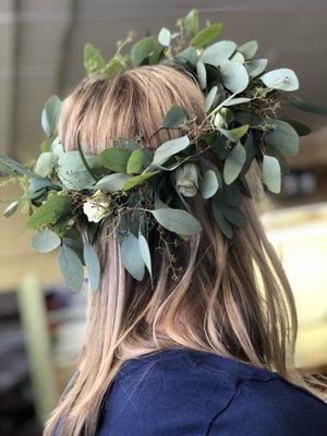 Rustic and green floral crown for a bridal shower