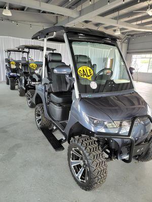 All lined up and ready for a test drive! Book an appointment with us today to see what the next generation in Golf Carts looks like!