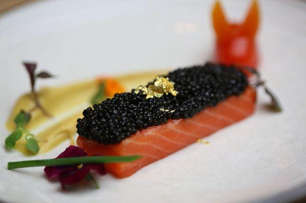 NZ salmon top with caviar and gold flake