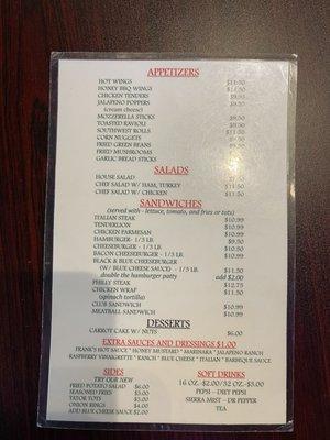 Back of menu