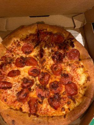 Pepperoni and bacon pizza