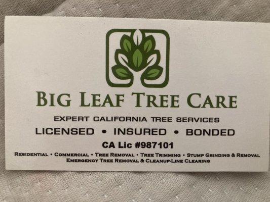 Business Card I received from them with their license number. Look it up to see it is expired!