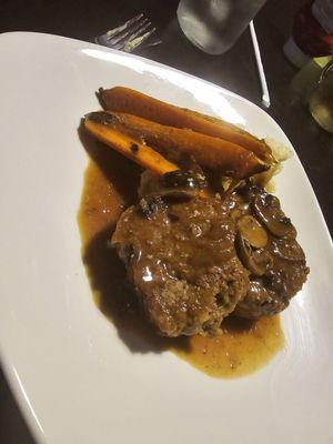 Meat loaf with mashpotatos and micro carrots